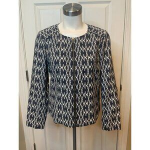 J. Crew Navy Blue & White Geometric Zip-Up Jacket, Size Small